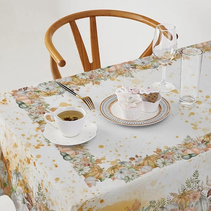 YCness Fall Tablecloth Thanksgiving Autumn Harvest Orange Watercolor Pumpkin Leaves Table Cover for Party Picnic Dinner Decor 60x90 Inch Rectangle