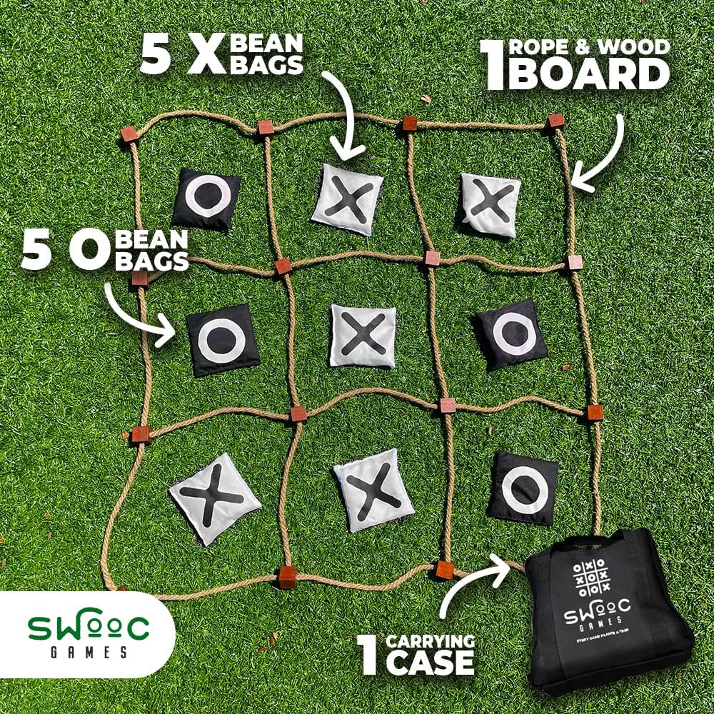 Swooc Games® - Giant Tic Tac Toe Game Outdoor (All Weather) | 3ft x 3ft | Instant Setup, No Assembly | Giant Outdoor Games for Adults and Family | Outside Toys | Large Lawn & Backyard Fun | Yard Game