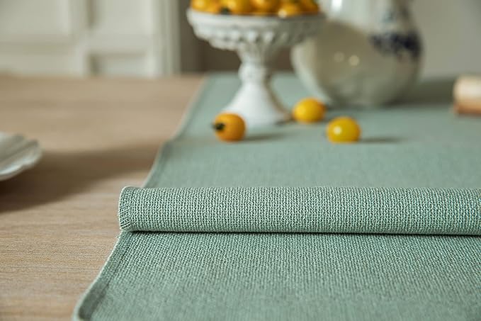 ZeeMart Sage Table Runners 60 Inches Long, Burlap Linen Style Rustic Farmhouse Table Runner, Boho Woven Dining Table Runner, 13x60 Inches, Seafoam
