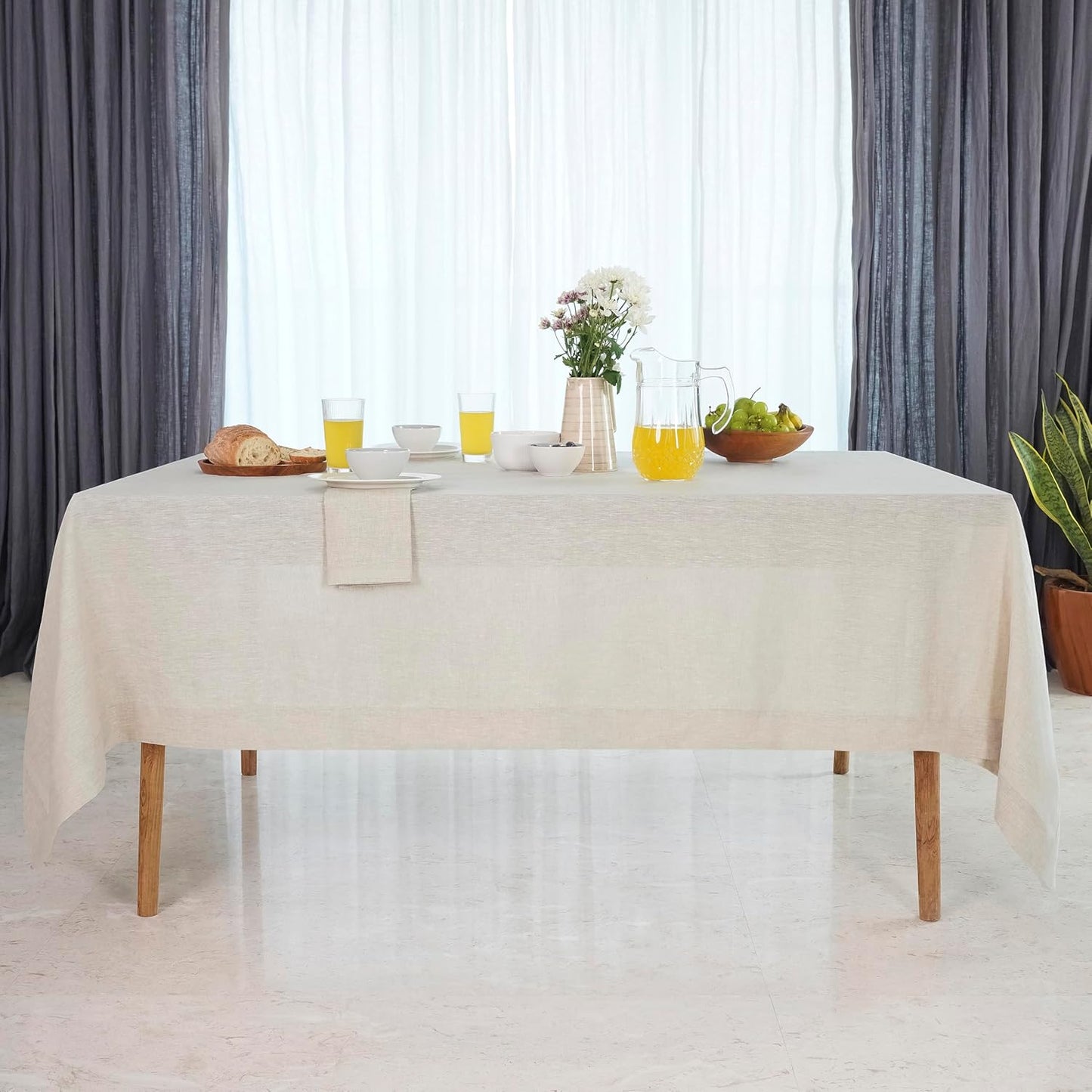 D'Moksha Homes Linen Tablecloth 60 x 120 Inch - 100% Pure Linen Light Natural Table Cloth for Rectangle Tables - Machine Washable Cloth Tablecloth for Fall, Autumn and Halloween