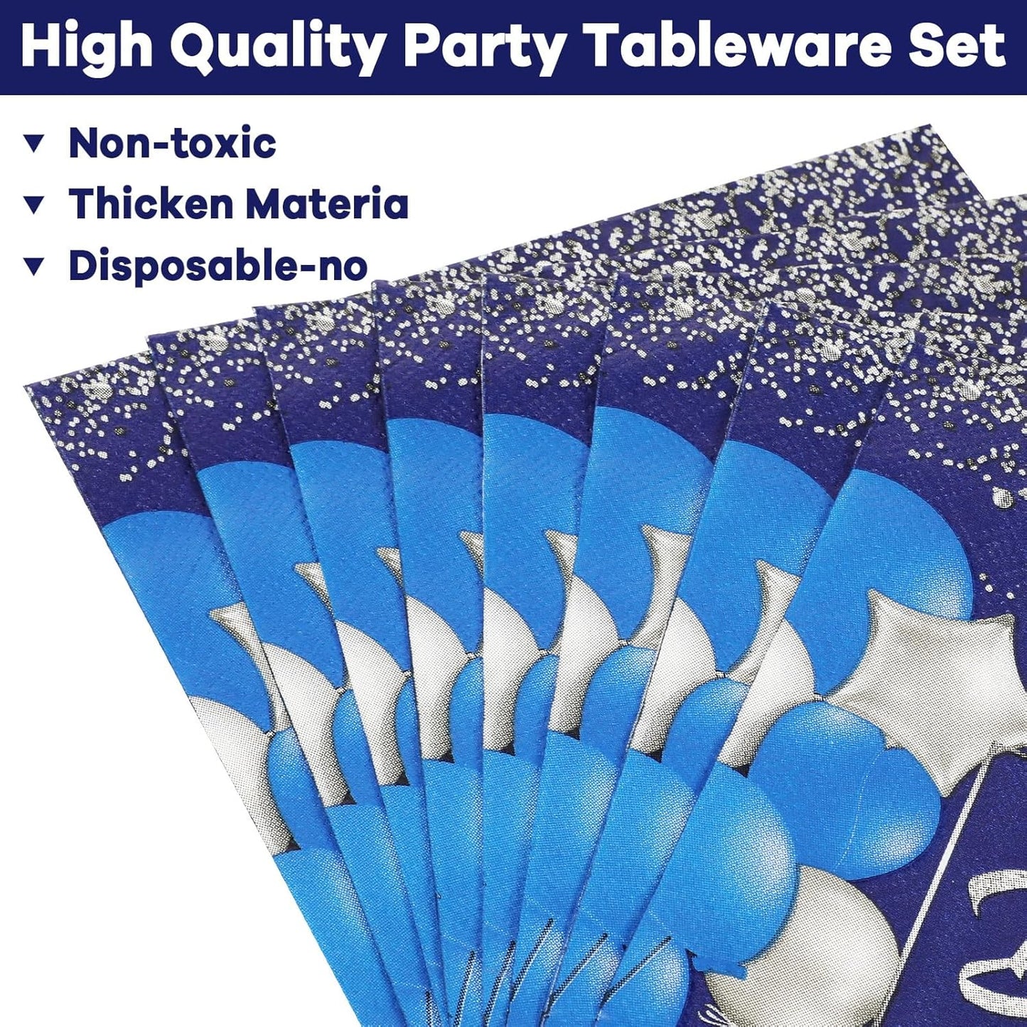 50 Guests Blue Birthday Plates Napkins Happy Birthday Plates Navy Blue and Silver Happy Birthday Plates for Men Women Disposable Paper Plates Napkins Forks Party Decorations Tableware Set 200 PCS