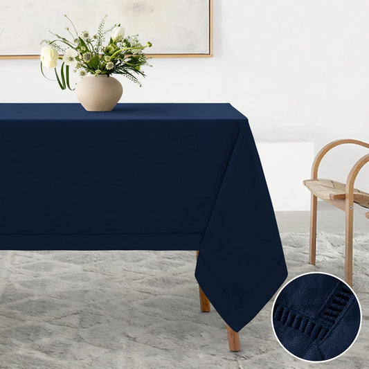 Linen World Hemstitch Linen Tablecloth,French Linen Navy Tablecloth 55" x 55" Inch,Washable Square Table Cloth for Dining,Outdoor,Weddings and Restaurants,Decorative Thanksgiving Christmas