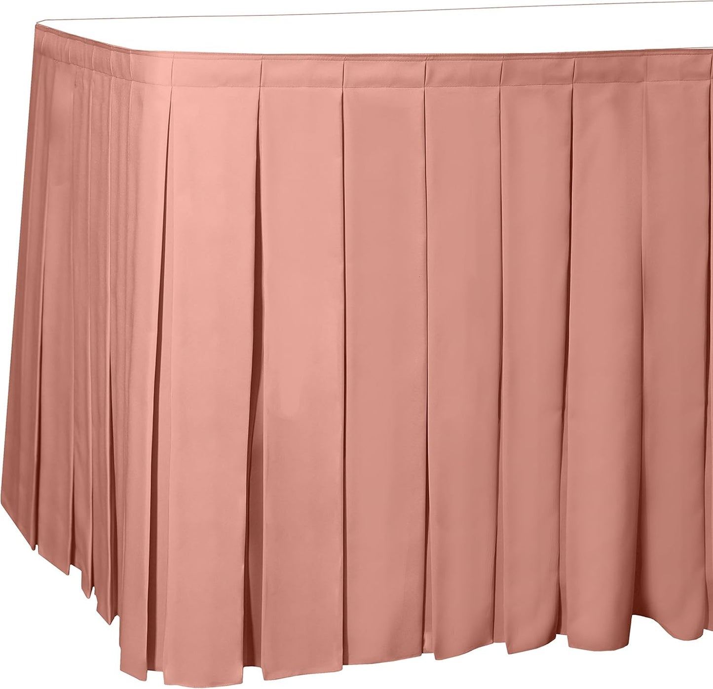 Ultimate Textile Pleat Polyester Fabric Table Skirt - Machine Washable, Flame Resistant, Cut & Sewn in NJ, Desk Skirt - Coral, 7' Box Pleat x 42" h