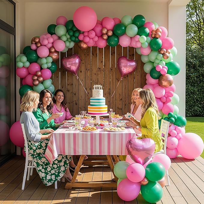 Spring Pink and Green Balloon Garland Arch Kit 151 Pcs with Heart Shape mylar Balloons for Spring Girl Baby Shower Fairy tale wonderlad wildflower baby in bloom theme Birthday Party Decorations