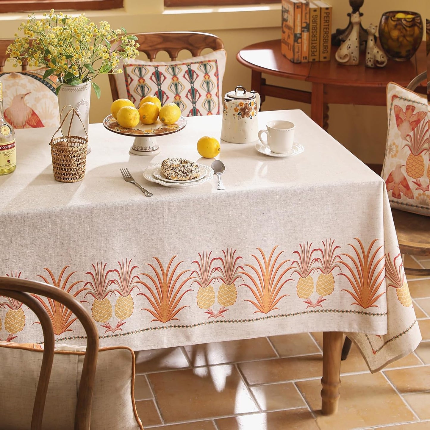 patdrea Designer Linen Small Tablecloth for Rectangle Table,Pineapple Pattern Tablecloths,Table Cover Cloth Colorful Decor for Kitchen Dining Christmas,Thanksgiving,55"x79"-Pineapple B