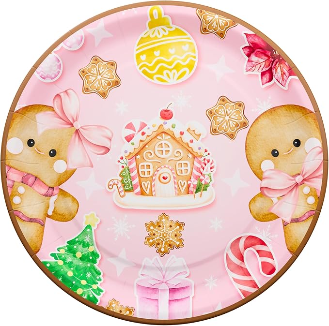 Blue Orchards Gingerbread Party Plates and Napkin (52 Pieces for16 Guests) - Party Supplies, Christmas Party Supplies, Holiday Paper Plates,Gingerbread Gender Reveal, Christmas Plates and Napkins