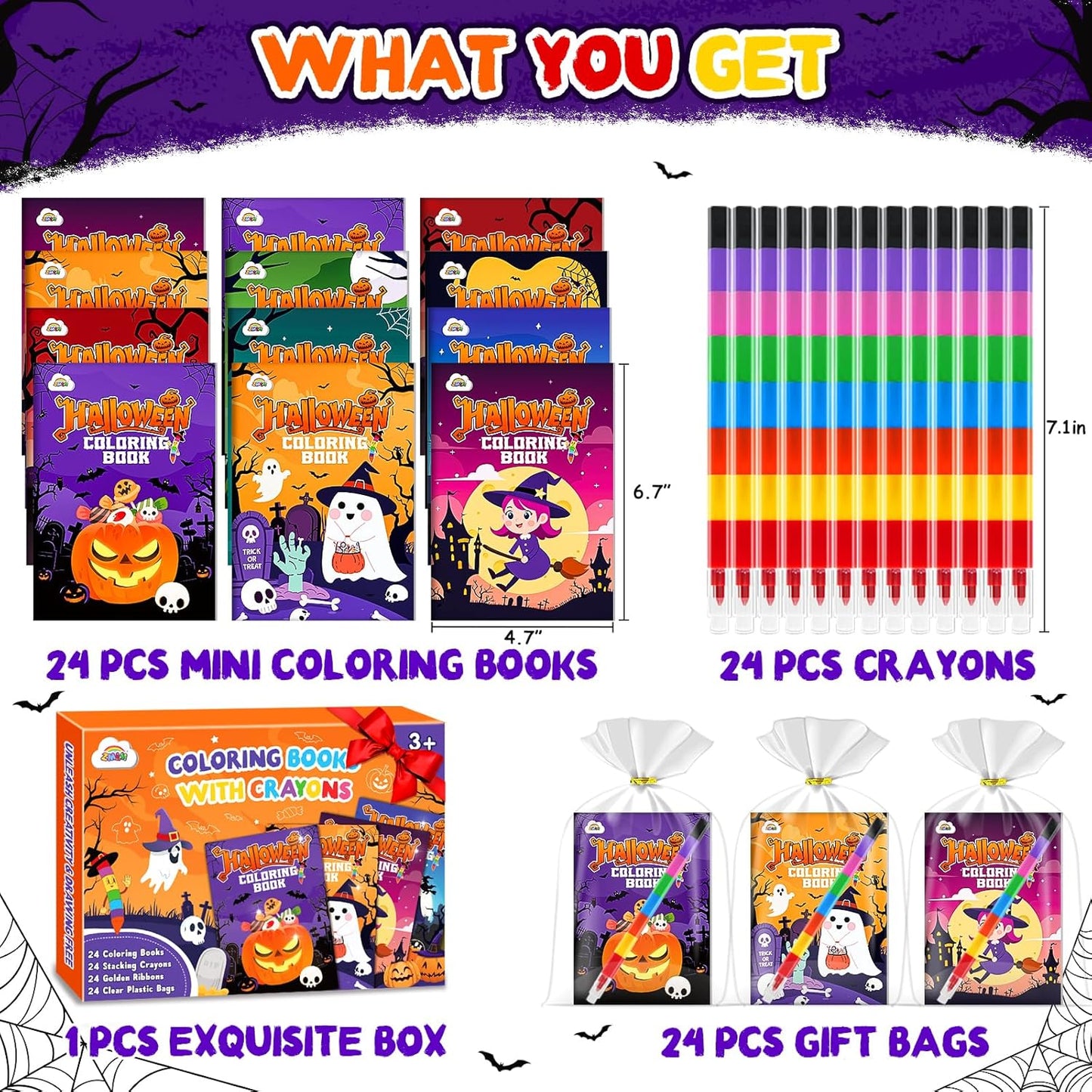 ZMLM 24 Coloring Books for Kids Party Favors: Bulk 24 Crayons Mini Coloring Books for Kids Ages 4-8 Birthday Goodie Bags Stuffers Toddlers Return Gifts Classroom Prizes Teacher Crafts (Halloween)