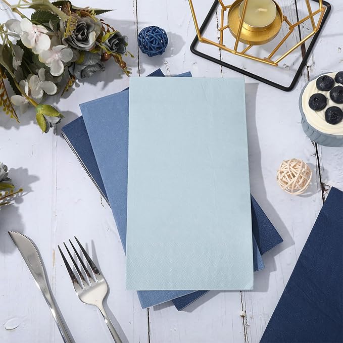 Whaline 150 Pcs Dusty Blue Guest Paper Napkin 3 Colors Disposable Guest Hand Towel Napkin Multi-colored Bathroom Napkin for Home Party Table Decor
