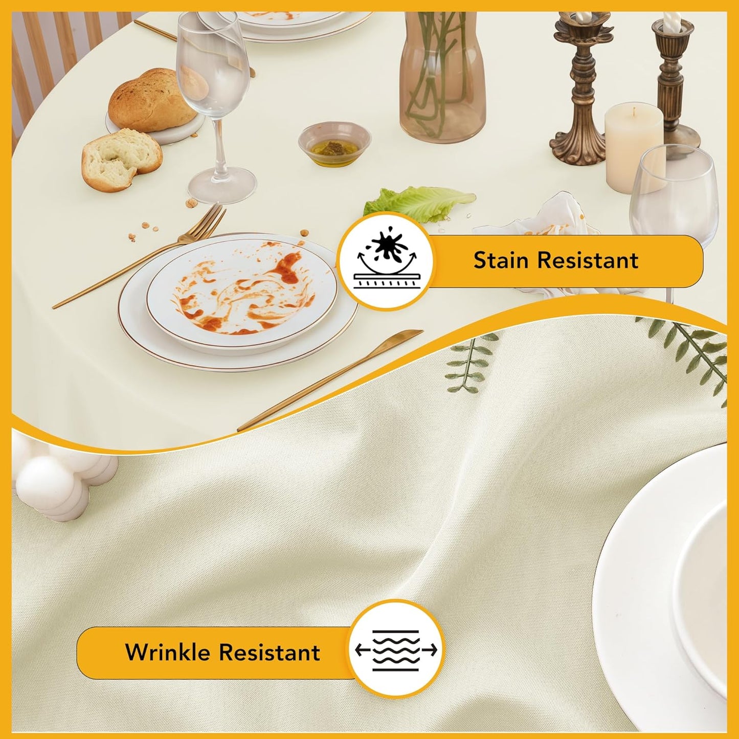 10-Pack Ivory Round Tablecloths, 108 Inches, Stain-Resistant Polyester for 4-5 Ft Round Tables - Washable Table Covers for Weddings, Banquets, Birthday Parties, Events