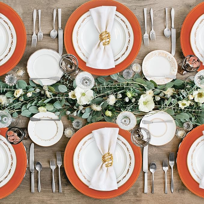 MAONAME Orange Charger Plates, Round Dinner Charger with Beaded, 13 Inch Plastic Plate Chargers for Wedding, Table Decor, Set of 6