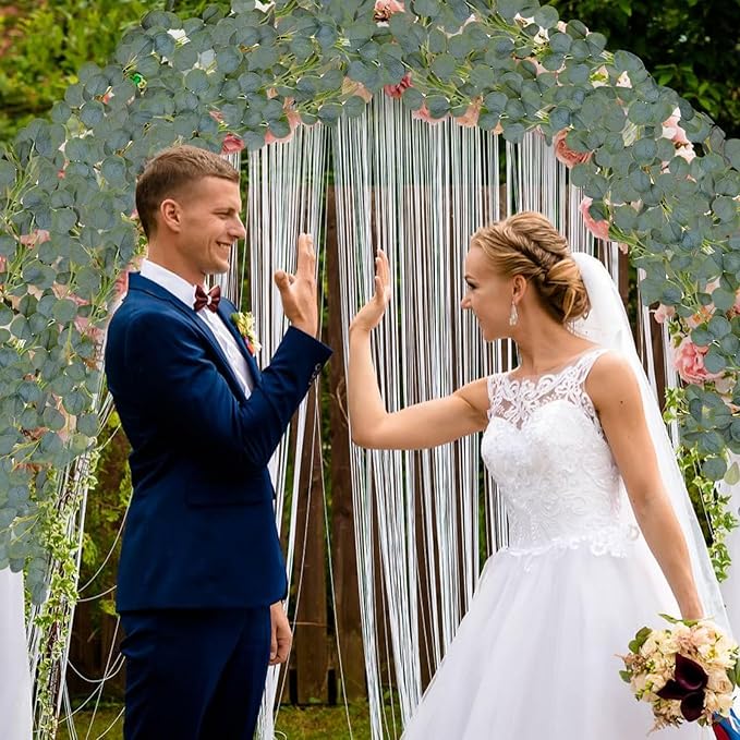 2 Pack Artificial Eucalyptus Garland, 6' Faux Silk Leaf Silver Dollar Eucalyptus Leaves Vines Handmade Garland Wedding Backdrop Arch Wall Decor, Green Garlands for Home Decor (A)