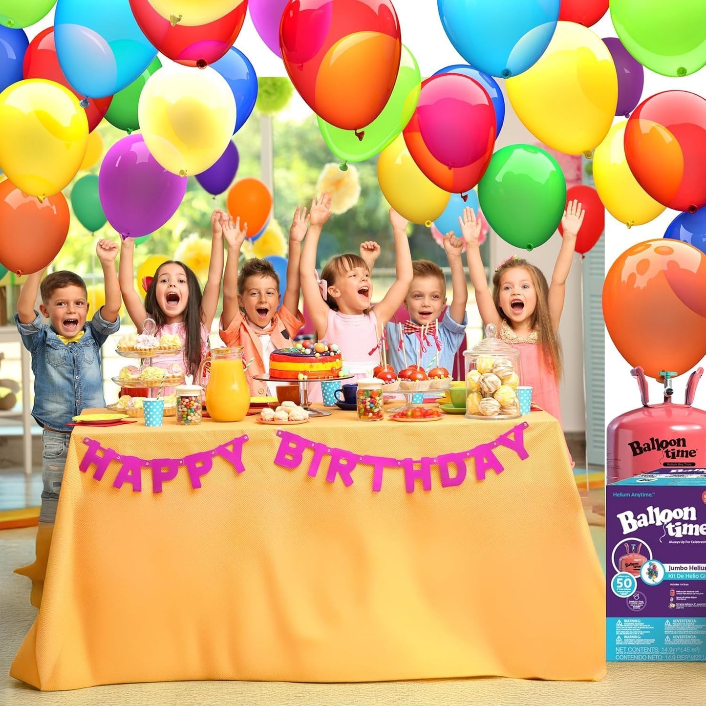 Helium Tank for Balloons At Home, 14.9 Cu Ft Helium Balloon Pump Kit with 50 Assorted Latex Balloons, White Curling Ribbon and Balloon Tie Tool (Pack of 2)
