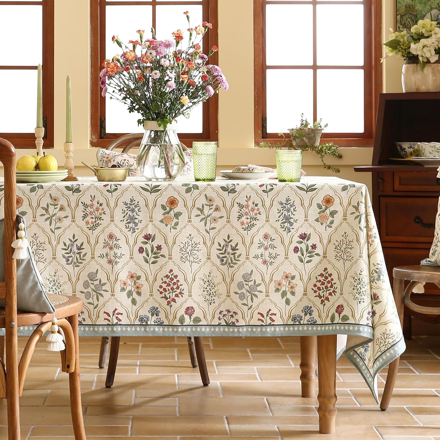 ISAENNE Designer Linen Table Cloth for Rectangle Table,Western Colorful Floral Indoor Tablecloth,Wrinkle Resistant Decor Tablecloths for Dining Thanksgiving Kitchen Christmas,55"*79"-Serenity B