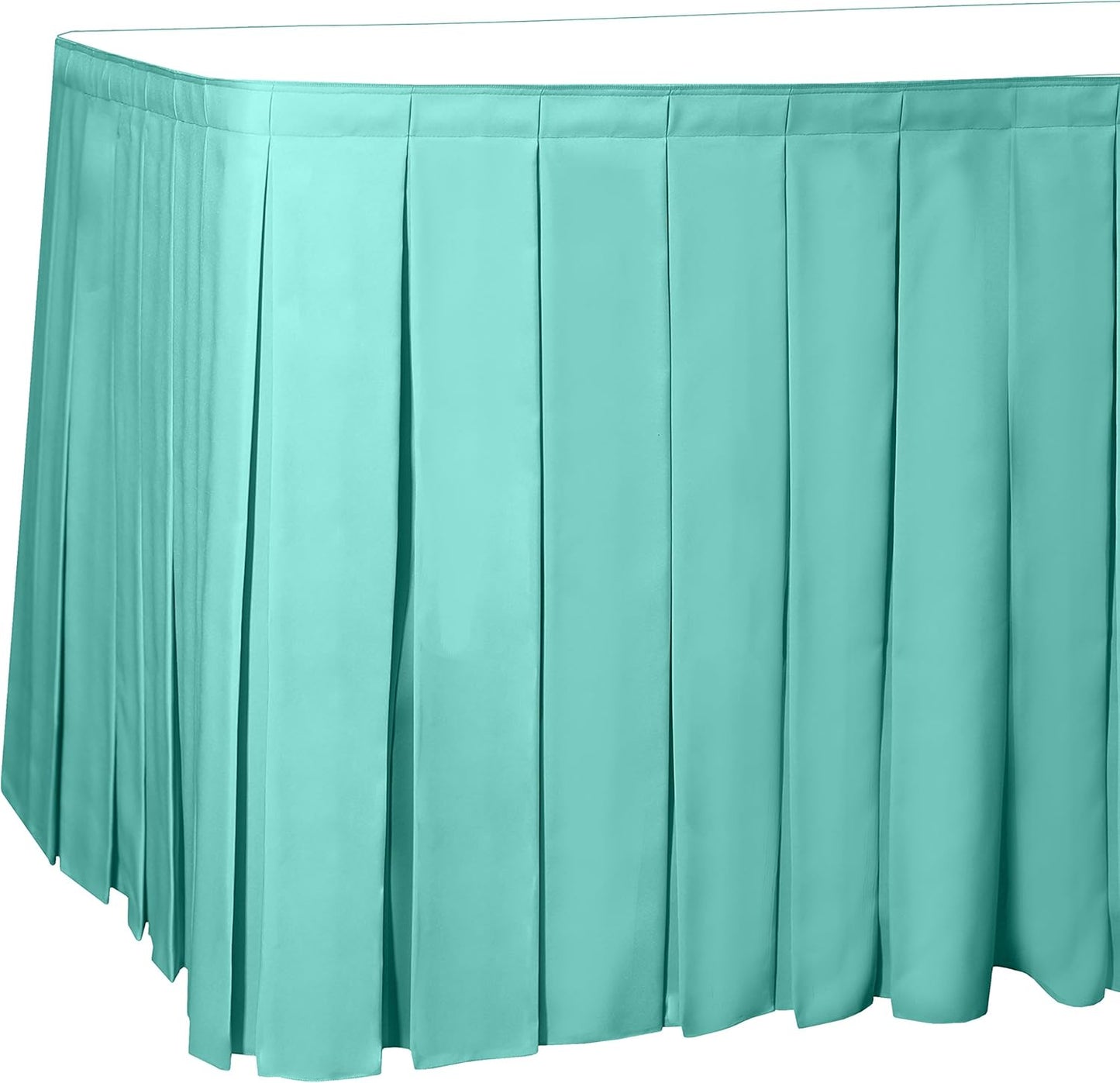 Ultimate Textile Pleat Polyester Fabric Table Skirt - Machine Washable, Flame Resistant, Cut & Sewn in NJ, Desk Skirt - Caribbean, 21' Box Pleat x 42" h