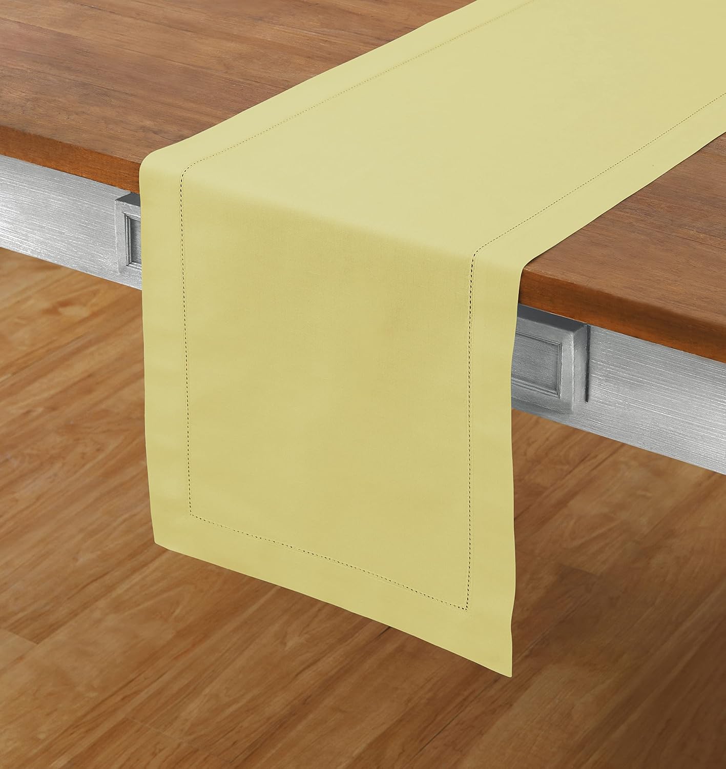Solino Home Yellow Table Runner 90 Inches Long - Cotton Linen Hemstitch 14 x 90 Inch Table Runner for Dining