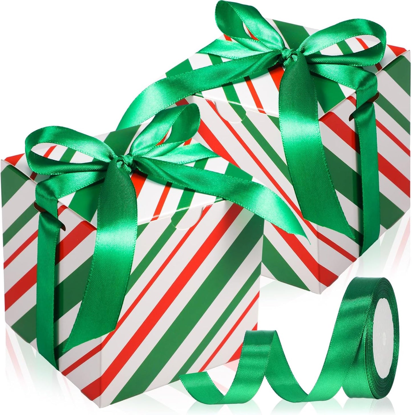 Dispowreath 48 Pcs 4x4x4 Christmas Gift Boxes with Ribbon Xmas Small Box with Lids Treat Boxes for Gift Wrapping Ornaments Wedding Holiday Birthday Party Favor(Red Green Stripe)