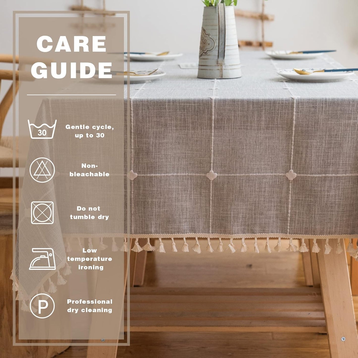 Pahajim Rustic Linen Tablecloth Cotton Rectangle Table Cloth for Kitchen Dining with Tassel Plaid Waterproof Tablecloths Rectangle/Oblong,55''x102'',8-10 Seats