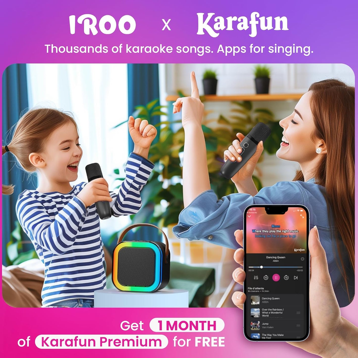 Mini Karaoke Machine for Kids, 2025 TOP Toys Christmas Birthday Gifts Ideas for Girls Ages 4, 5, 6, 7, 8, 9, 10, 12+ Years Old, Portable MP3 Player with 2 Wireless Mics for Party