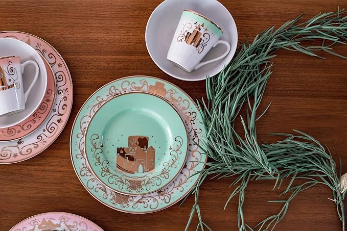 Disney Princess 16-Piece Ceramic Dinnerware Set | Merida, Pocahontas, Moana, Snow White | Home Kitchen Essentials For Dining Room | Includes Dinner Plates, Soup Bowls, Mugs | Place Setting For 4