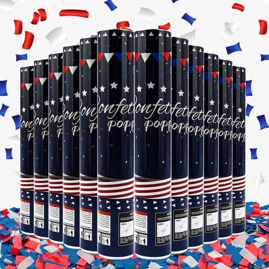 Confetti Cannon 12 Pack Party Poppers 4th of July Patriotic Confetti Poppers for July 4th Decor Biodegradable Poppers Red White Blue Independence Day Confetti Shooter for Celebration Party Decorations