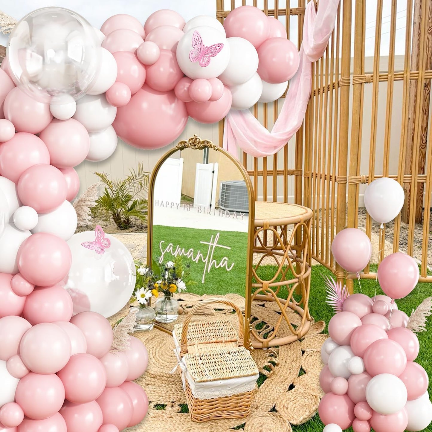 Pink and White Balloon Garland Arch Kit, 148Pcs Light Dusty Pink and White Clear Balloons for Baby Shower Wedding Bridal Shower Gender Reveal Birthday Party Decorations
