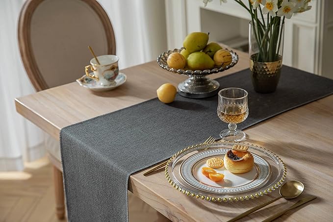 ZeeMart Graphite Grey Table Runners 72 Inches Long, Burlap Linen Style Rustic Farmhouse Table Runner, Boho Woven Dining Table Runner, 13x72 Inches, Graphite Grey