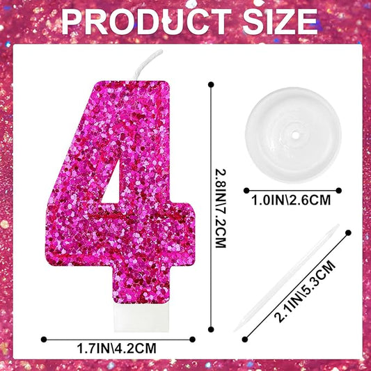 Zailo Birthday Number Candles, Glitter Number Candle Cake Decorations with Sequins, Cupcake Decorations for Girls, Women, Party Anniversary Celebrations (Number 4, Bright red)