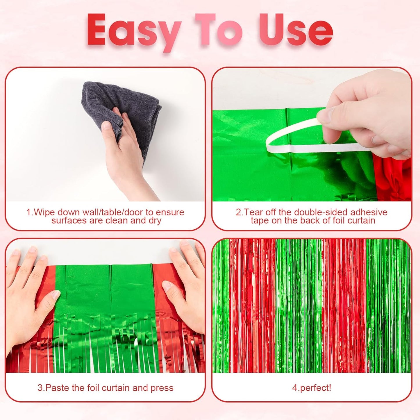 3 Pack 3.3x8.2 Feet Red and Green Foil Fringe Backdrop Curtains, Tinsel Streamers Birthday Party Decorations, Fringe Backdrop for Graduation, Baby Shower, Gender Reveal, Disco Party
