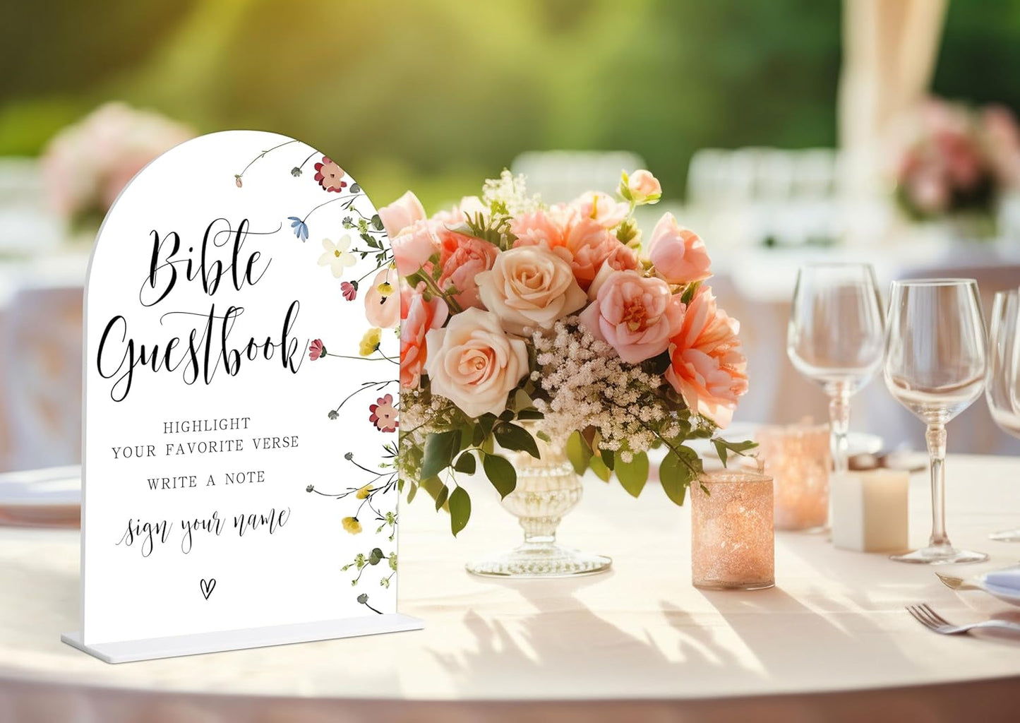 Wedding Bible Guest Book Sign, Flower Style Bridal Shower Signs for Engagement, Bridal Shower and Reception, Bridal Shower Decorations, Wedding Shower Favors, 6X8 Inch Acrylic Arch Sign with Stand,39