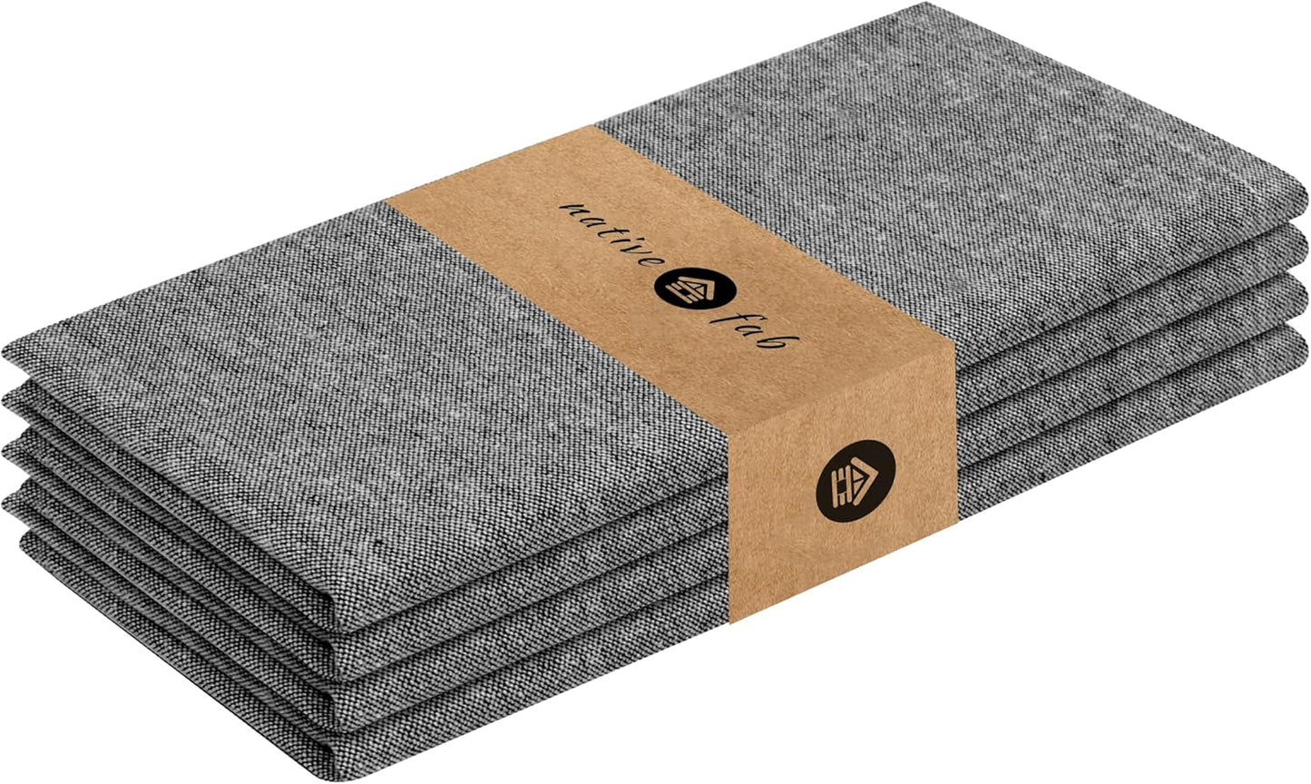 Native Fab Set of 4 Chambray Cloth Napkins - 100% Cotton, 17x17 Inches, Soft, Durable, Washable, Hotel-Quality Dinner Napkins - Reusable Table Linen for Home Dining, Café, Events, Buffet, Black