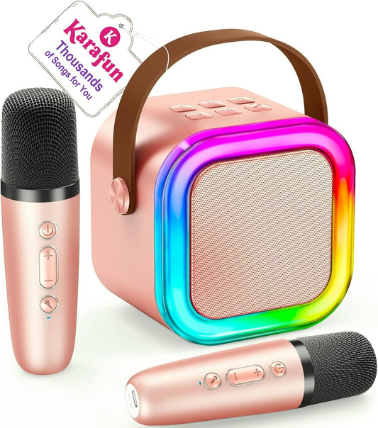 Mini Karaoke Machine for Kids, 2025 TOP Toys Christmas Birthday Gifts Ideas for Girls Ages 4, 5, 6, 7, 8, 9, 10, 12+ Years Old, Portable MP3 Player with 2 Wireless Mics for Party