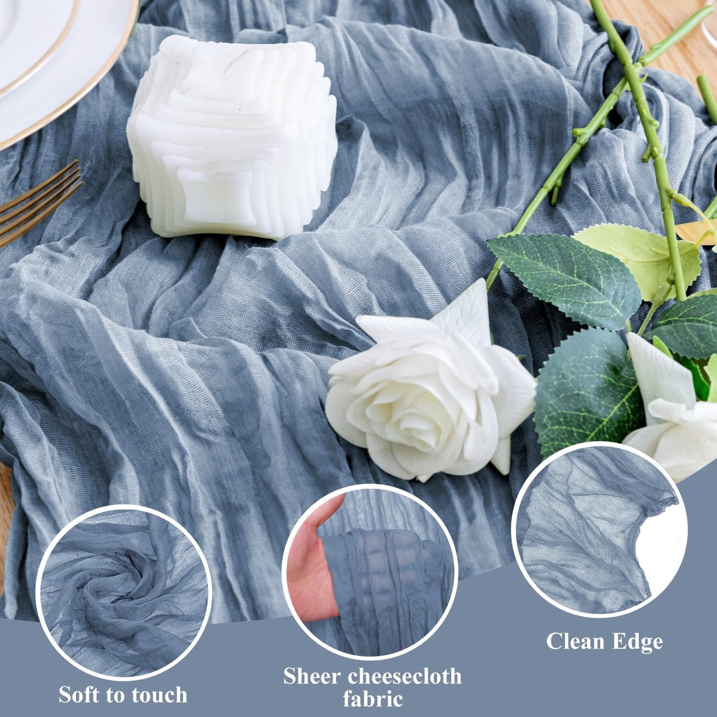 Wokceer Cheesecloth Table Runner 6Pack 10FT Dusty Blue Boho Gauze Fall Christmas Cheese Cloth Table Runner for Party Long Rustic Sheer Table Runners for Baby Bridal Shower Wedding Easter Table