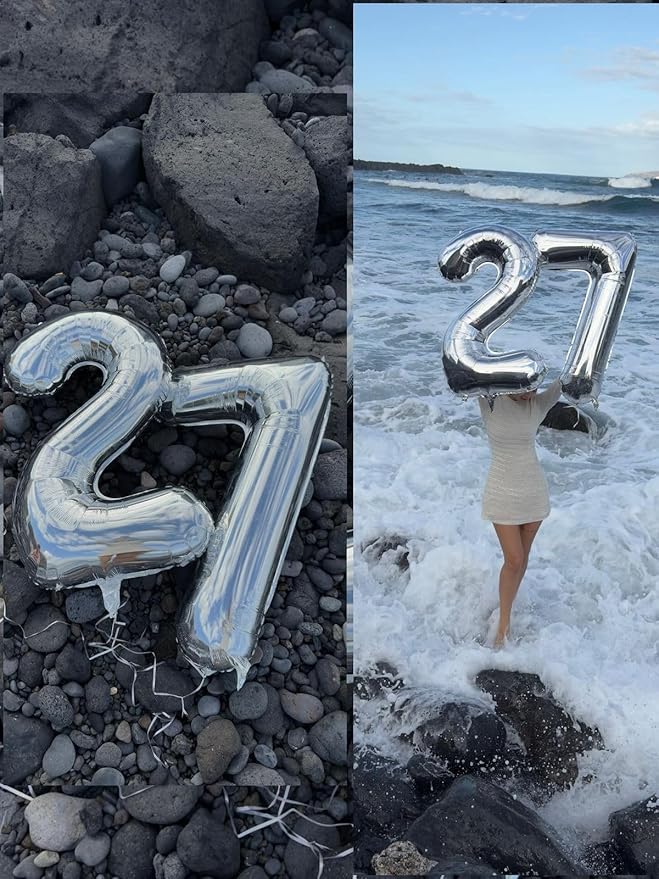 17 Balloon Number 40 Inch, Silver 17th Birthday Decoration for 1 7 17 71 Men & Women, Foil Big Number Balloon for Wedding Store Anniversary Promotion Party Decorations