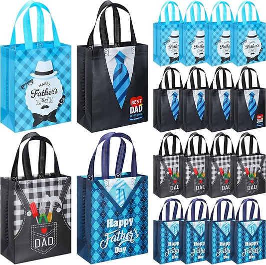Wesnoy 24 Pcs Father's Day Gift Bags Treat Bags with Handle Happy Father's Day Tote Bags Reusable Best Dad Non Woven Gift Wrap Bags Fathers Day Goodie Bags for Dad Grandpa Party Favor Supplies