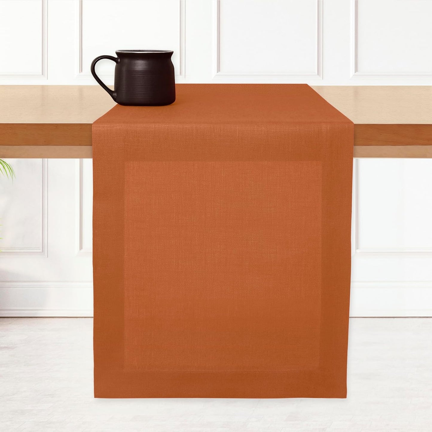 D'Moksha Homes Linen Rust Table Runner 72 Inches Long - 100% Pure Linen 14 x 72 Inch Table Runner for Dining, Fall and Halloween - Machine Washable
