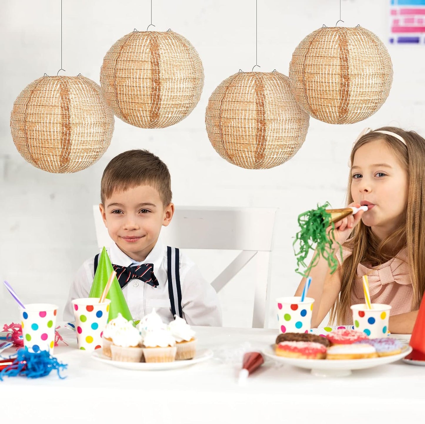 Hortsun 48 Pcs Print Burlap Paper Lanterns Round Chinese Paper Lanterns Decorative Farmhouse Classroom Decor Home Sweet Classroom Birthday Party Ceremonial Event (8 Inch)