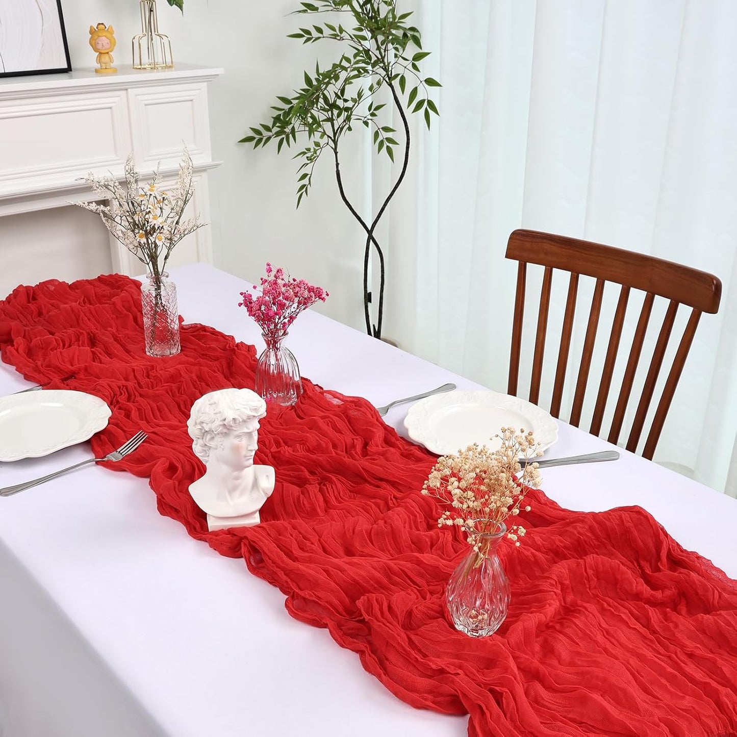 6 Pack 10FT Christmas Table Runner Red Cheesecloth 35x120 Inch Gauze Rustic Boho Table Runner Cheese Cloth for Wedding Decor Birthday Party Bridal Baby Shower Table Centerpiece Decoration