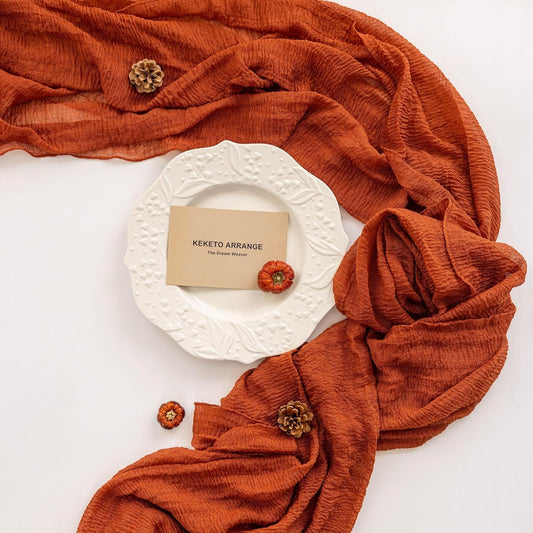 3pcs Fall Terracotta Table Runner Rust Gauze Rustic Cheesecloth 120 Inch 10 FT for Wedding Baby Shower Bridal Shower Birthday Engagement Garden Party Sheer Boho Thanksgiving Decorations