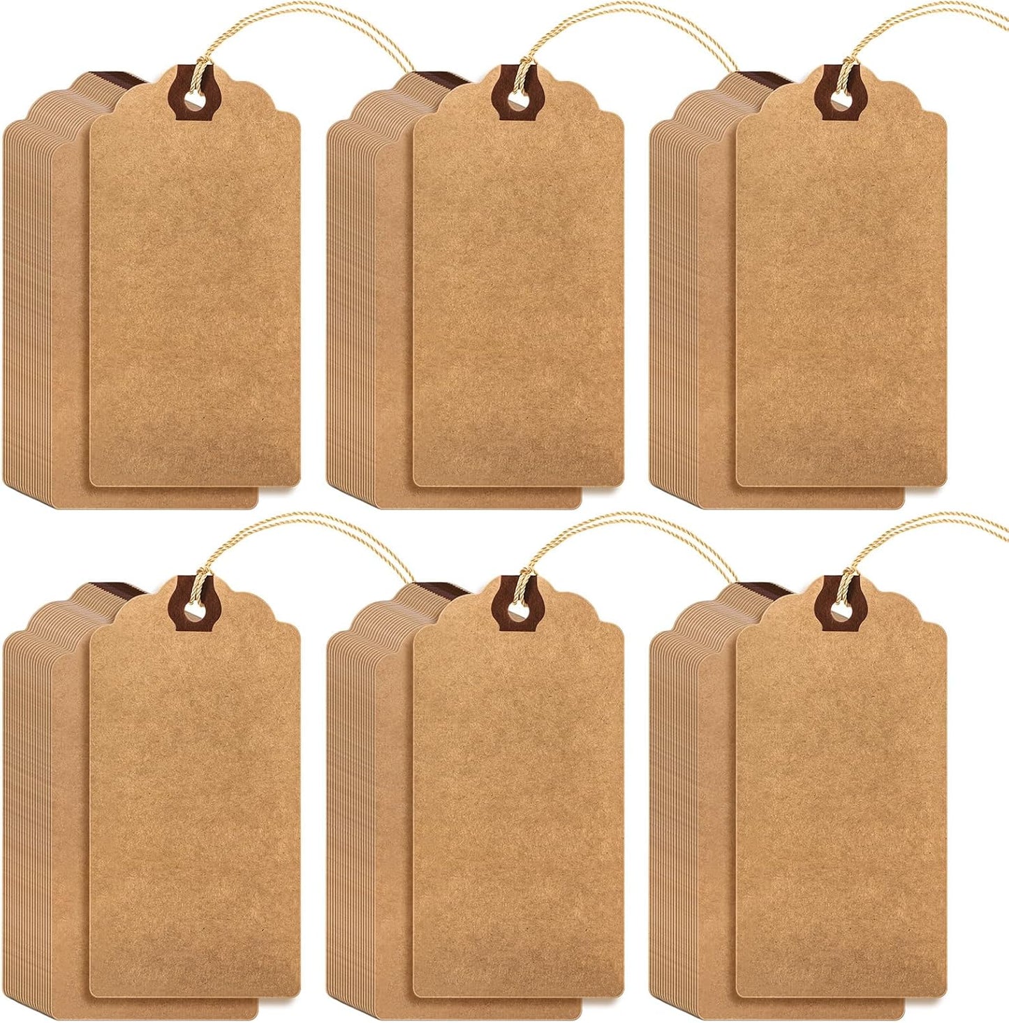 Outus 60 Pcs 4 3/4-in x 2 3/8-in Blank Large Paper Gift Tags with String and Reinforced Eyelet Wire Writable Price Tags Shipping Labels Inventory Labels(Brown)
