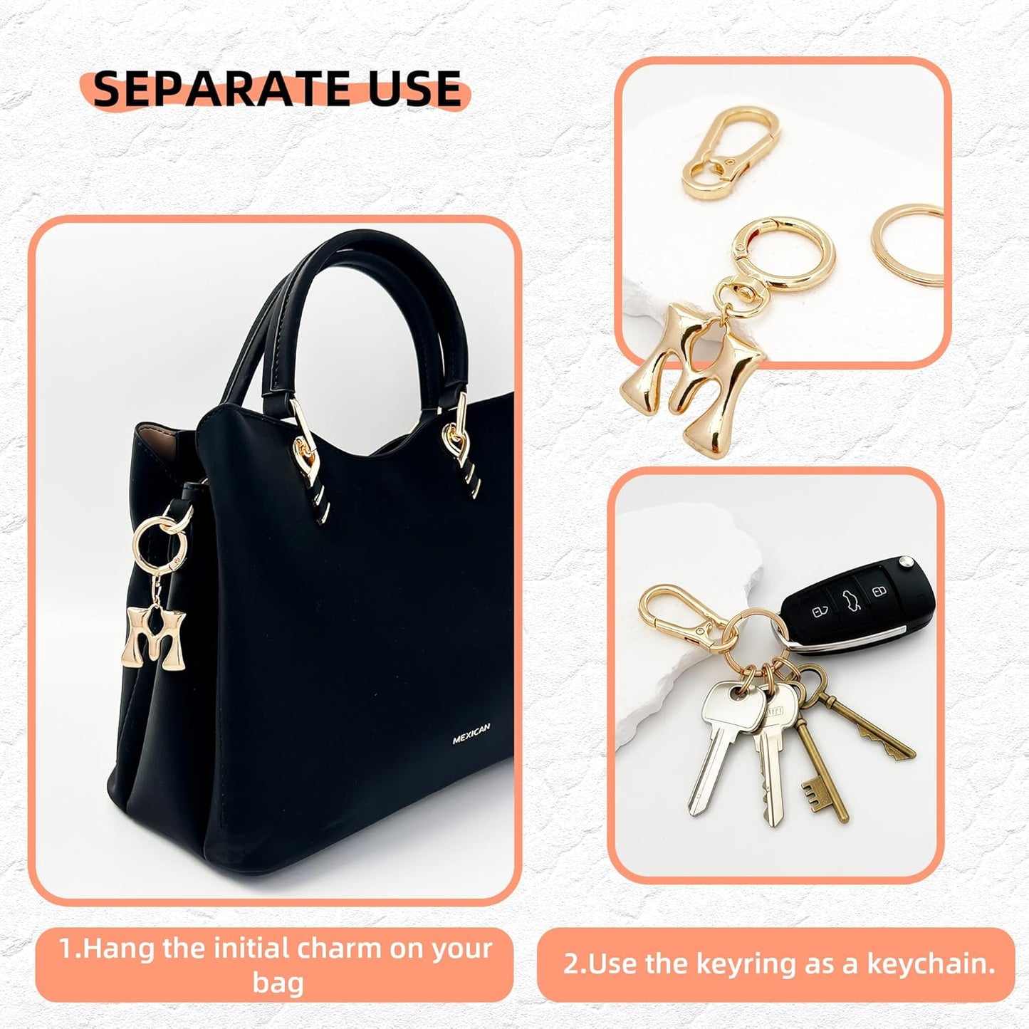 Gold Bubble Heart Initial Bag Charms for Handbags – Cute Initial Letter Keychain for Women, Purse Charms, Gold Gift