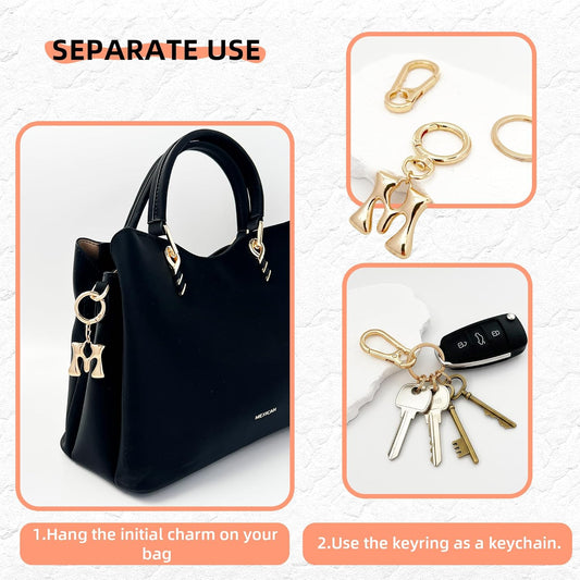 Gold Bubble Heart Initial Bag Charms for Handbags – Cute Initial Letter Keychain for Women, Purse Charms, Gold Gift