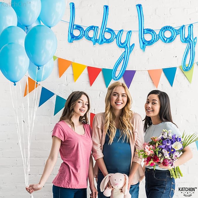 KatchOn, Blue Baby Boy Balloons - 37 Inch | Its a Boy Balloons for Baby Shower Decorations | Baby Shower Balloons | Script Baby Boy Balloons Blue, Gender Reveal Balloons for Gender Reveal Decorations