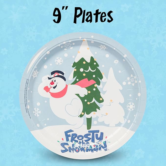 Silver Buffalo Frosty the Snowman Christmas 32 Pack Partyware Disposable Paper Plates and Napkins