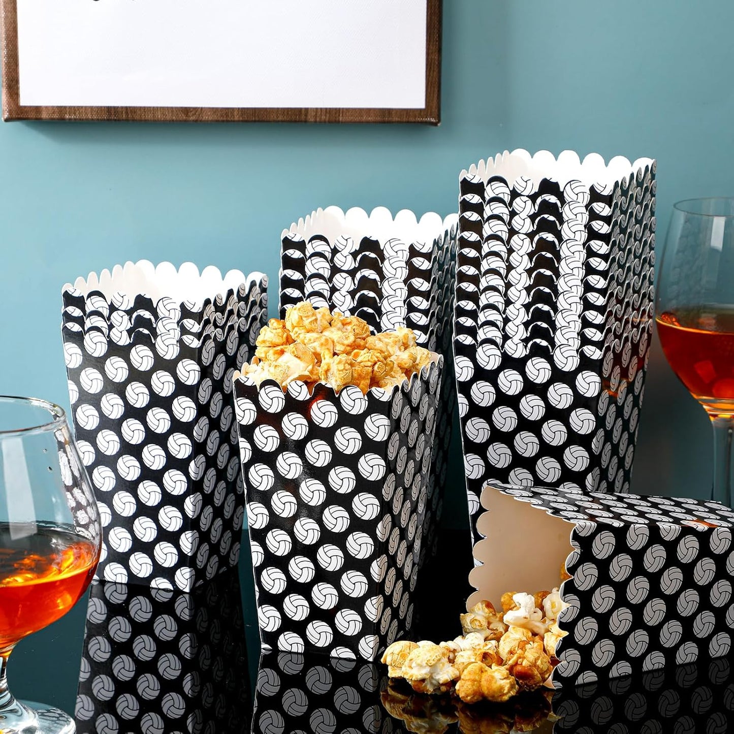 Funtery 24 Pcs Party Popcorn Boxes Popcorn Bags Buckets Container Holder Sport Party Favors for Sport Supplies Decorations(Volleyball)