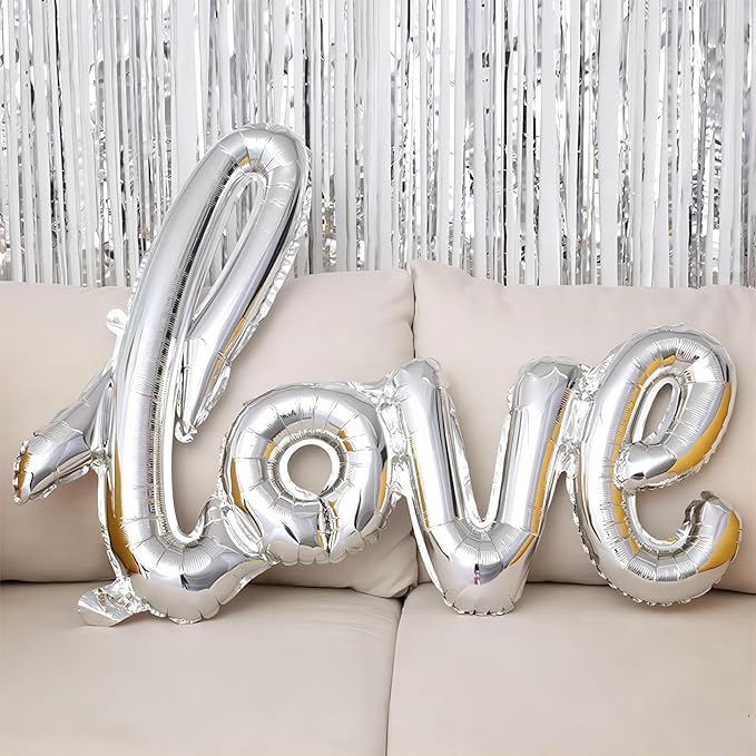 5 Pcs Silver Heart Shaped Balloons Silver Love Valentine Balloons for Valentines Day Bridal Shower Wedding Party Decorations