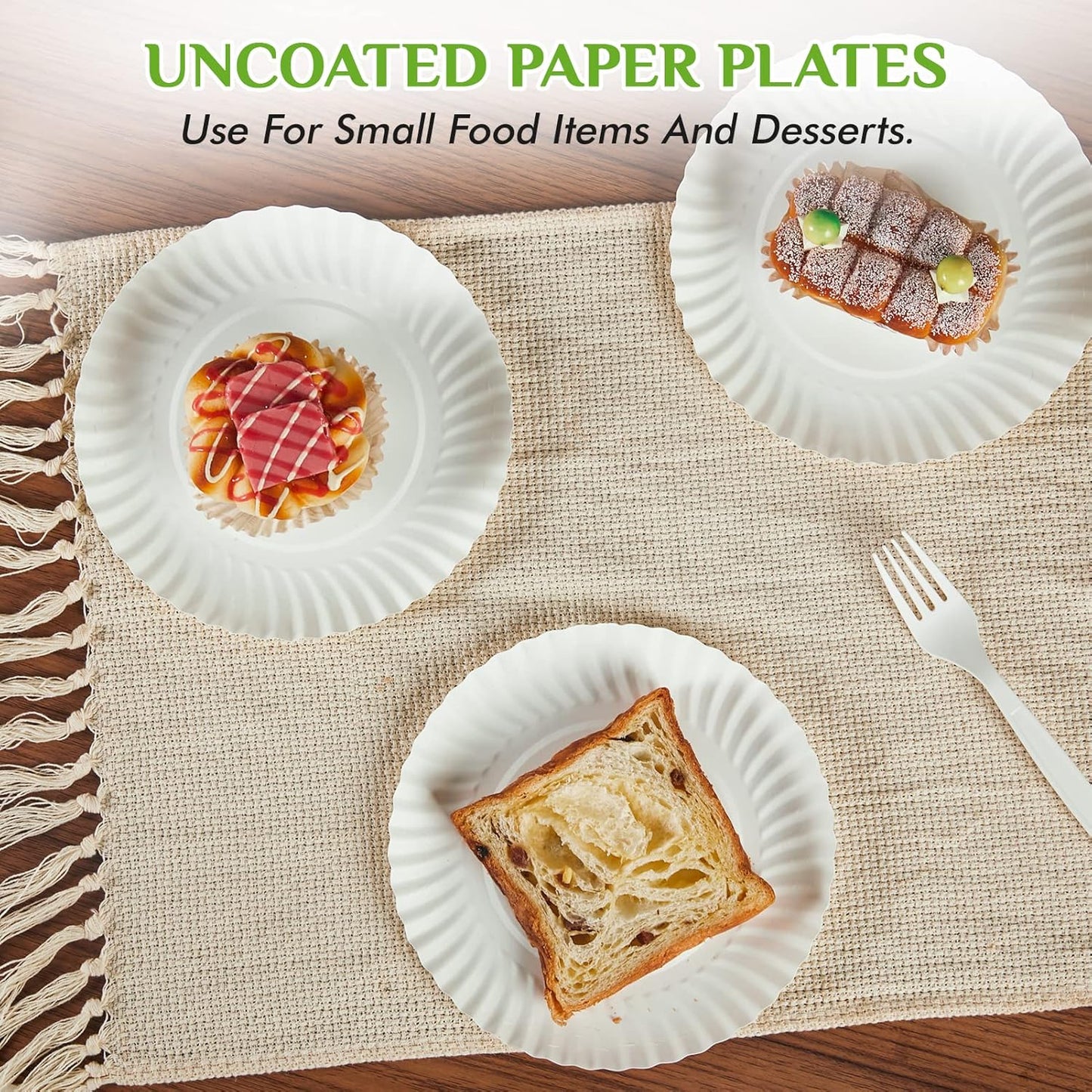 FOCUSLINE 7 Inch White Paper Plates, Uncoated Paper Plate, Everyday Disposable Dessert Plates 7" Plate Bulk, Pack of 500 Count