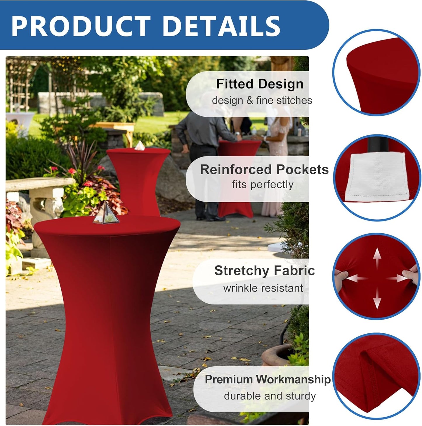 Cocktail Table Covers-Spandex Round High Top Table Cloths 6 Pack 32x43 Inch-Red Stretch Fitted Bar Tall Tablecloth for Pub Bistro Highboy Party Event Banquet Height Folding Satnding Tables