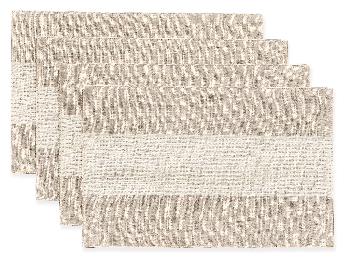 Wracra Linen Placemats, 12 x 18 Inch Set of 4 Placemats, Farmhouse Macrame Place Mats for Kitchen Table and Heat Resistant-Hemstitch Light Coffee 4PCS