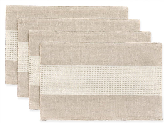Wracra Linen Placemats, 12 x 18 Inch Set of 4 Placemats, Farmhouse Macrame Place Mats for Kitchen Table and Heat Resistant-Hemstitch Light Coffee 4PCS