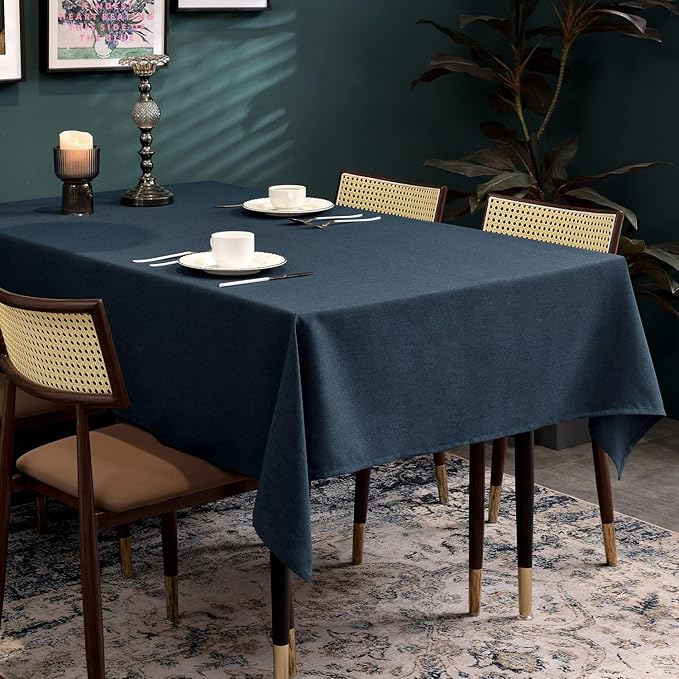 BALCONY & FALCON Table Cloth – Waterproof, Wrinkle Resistant & Washable Rectangle Tablecloth and Table Cover for Dining Room, Kitchen, Outdoor, Party & Birthday Use (Dark Blue, 57" x 85")